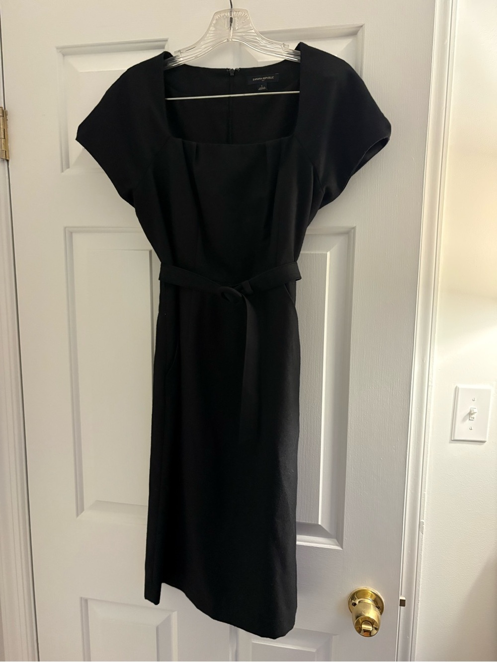 Banana Republic Black Midi Sheath Dress with Waist Tie